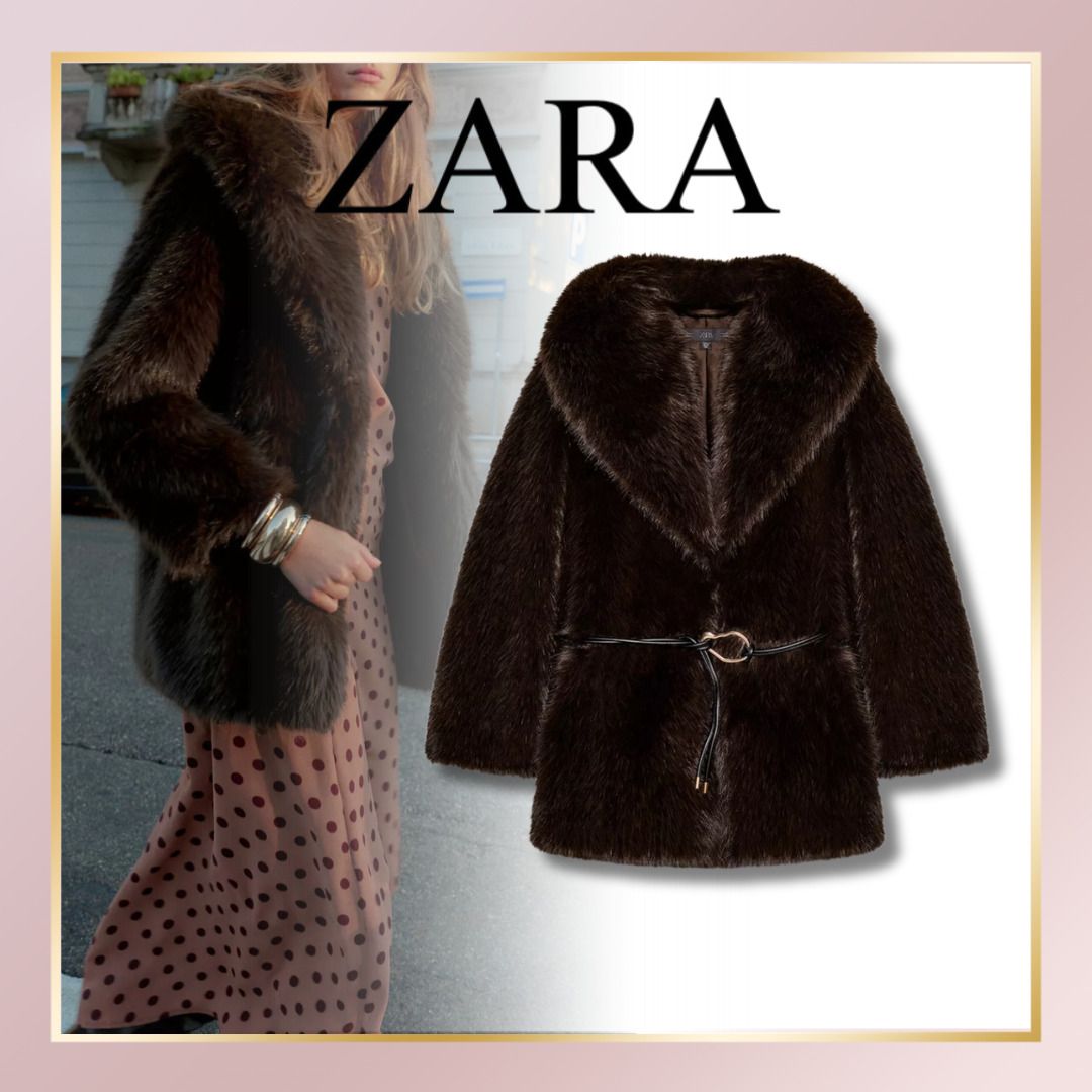 国内即発【ZARA】ベルト付きフェイクファーコート (ZARA/コート) 6318