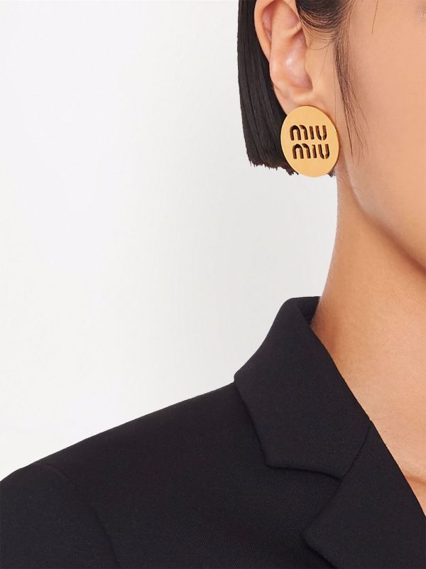 Miu Miu Miu Logo Earrings | Gold | FARFETCH