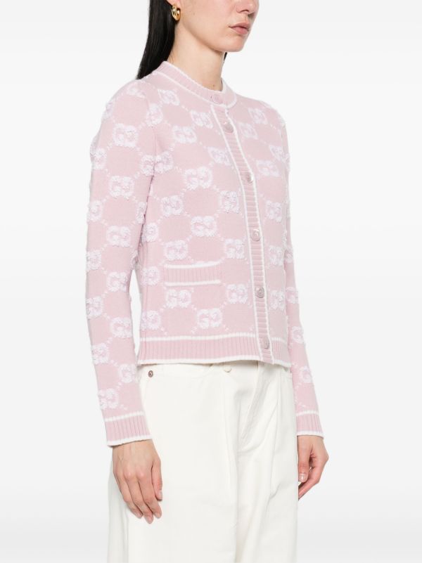 Gucci GGウール ブークレ ジャカードカーディガン | ピンク | FARFETCH JP
