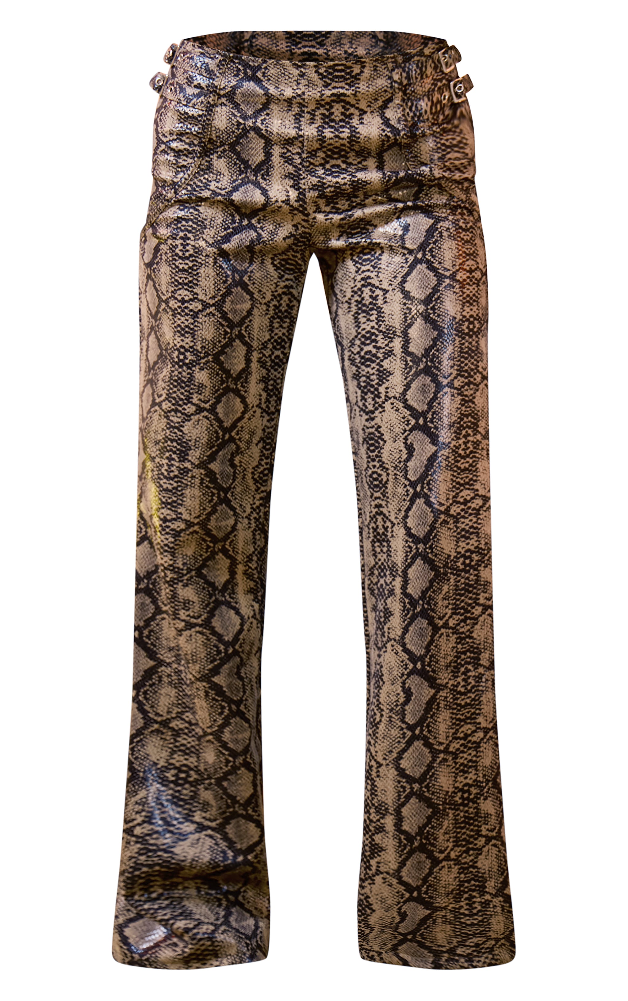 Brown Snake Print Faux Leather Belt Trousers | Co-ords | PLT KSA