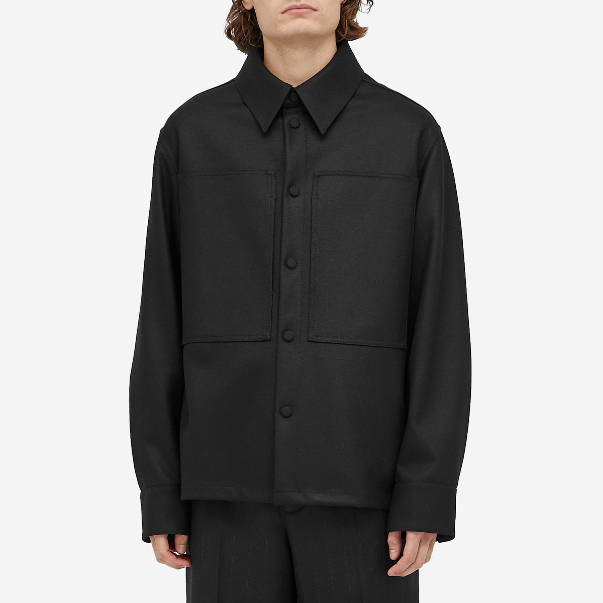 Jil Sander Men's Melton Wool Overshirt in Black Jil Sander