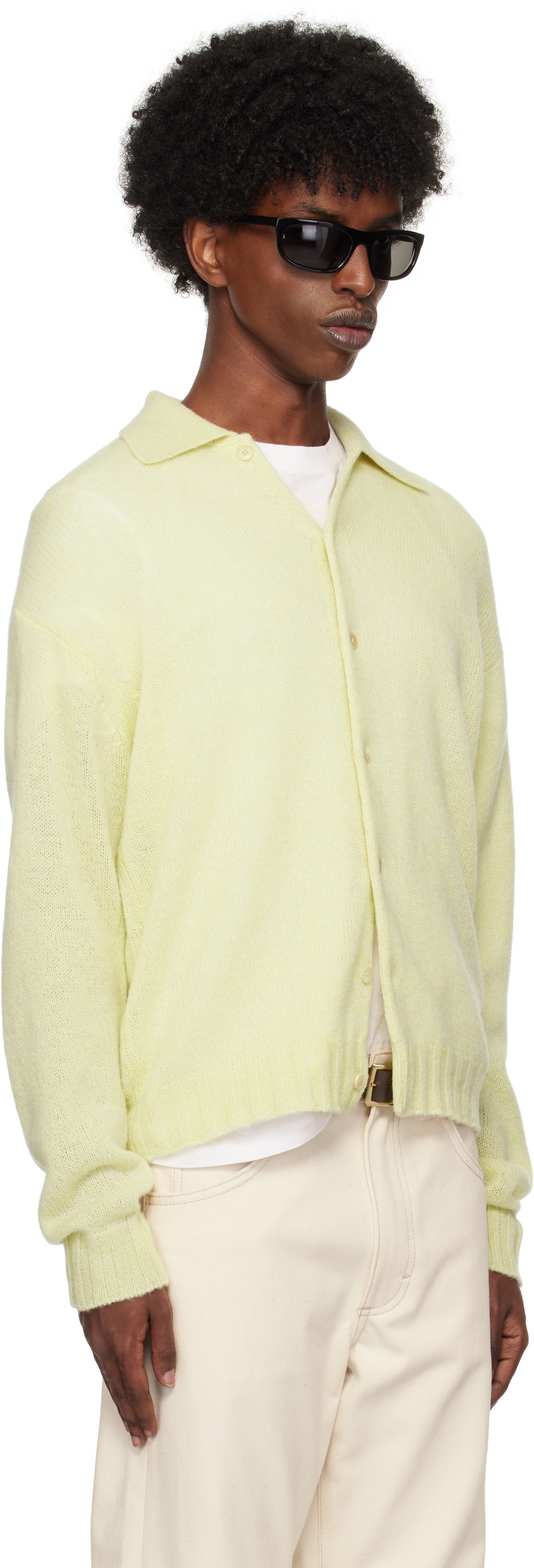 AURALEE Yellow Shetland Wool Cashmere Knit Cardigan Auralee
