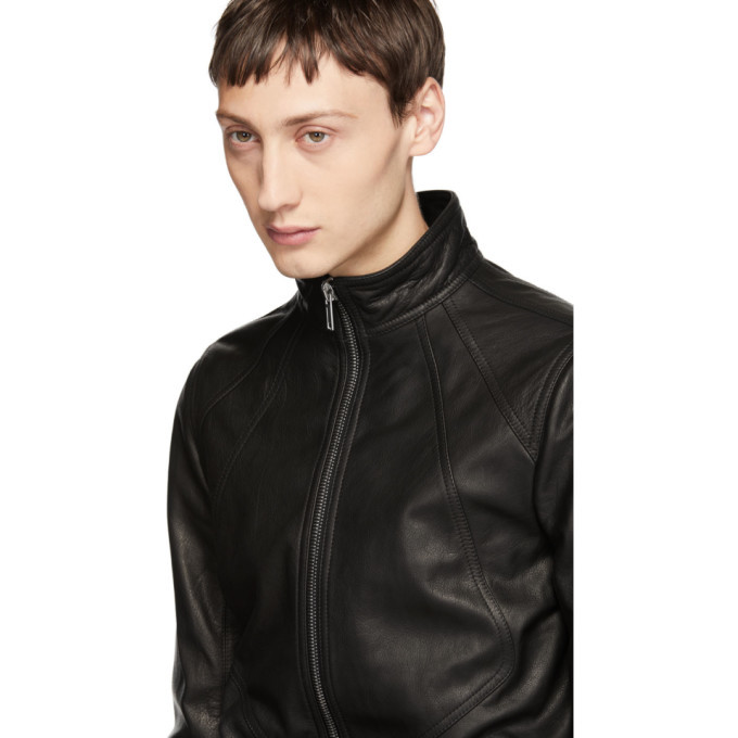 Rick Owens Black Leather Intarsia High Neck Jacket Rick Owens