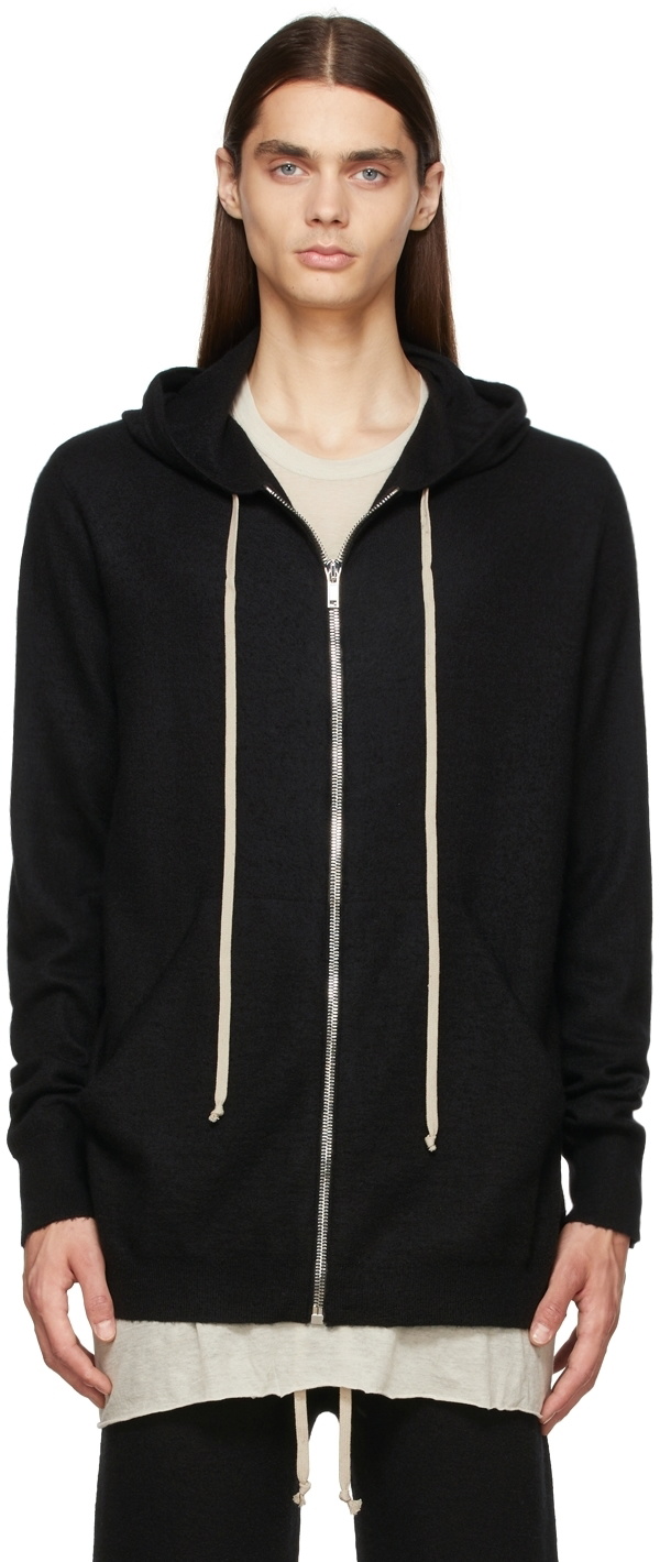 Rick Owens Black Cashmere Zip Hoodie Rick Owens