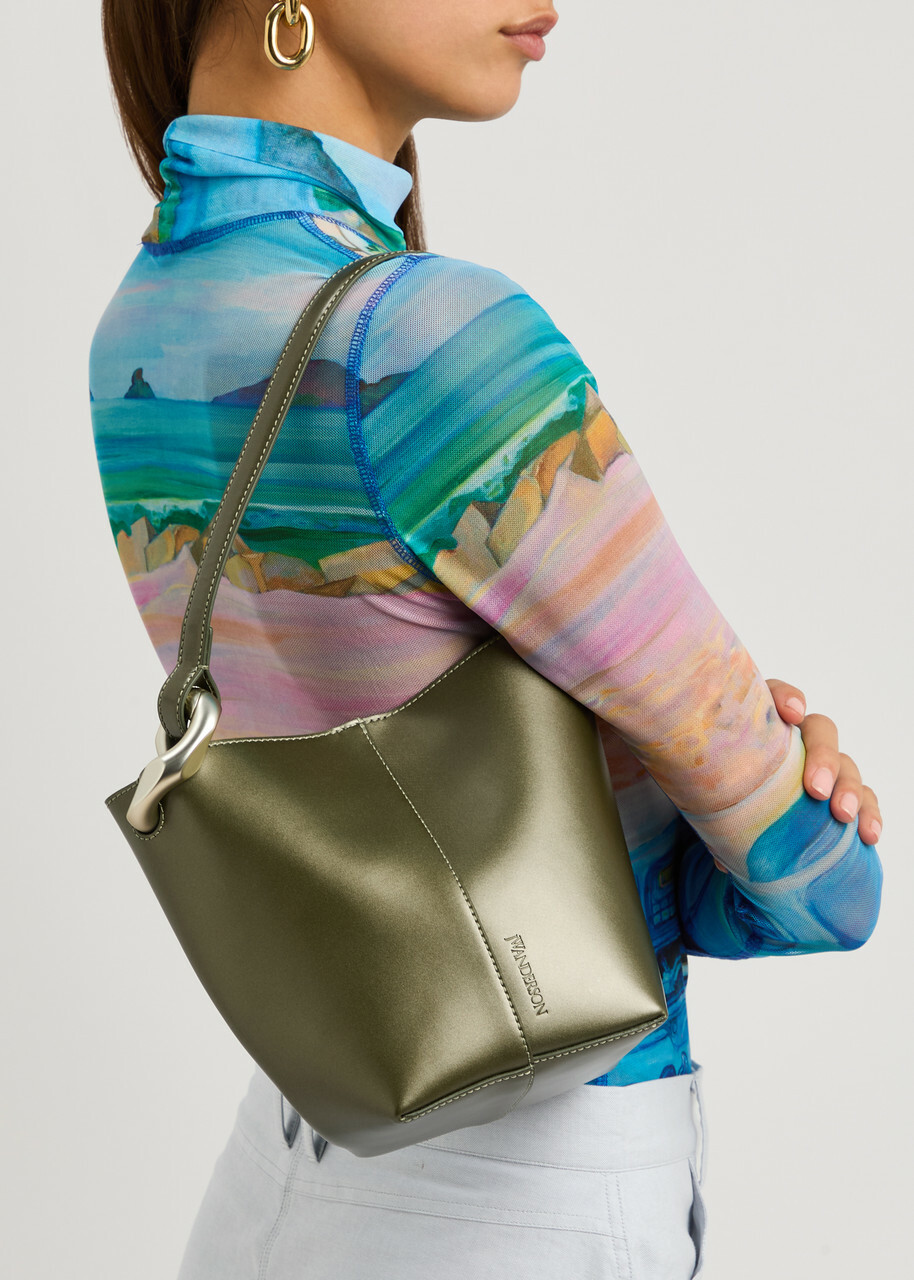 JW Anderson Corner Bucket Small Leather top Handle bag - Khaki