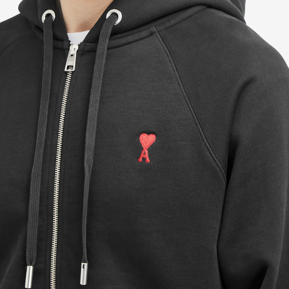 AMI Paris Men's Small A Heart Zip Hoodie in Black AMI