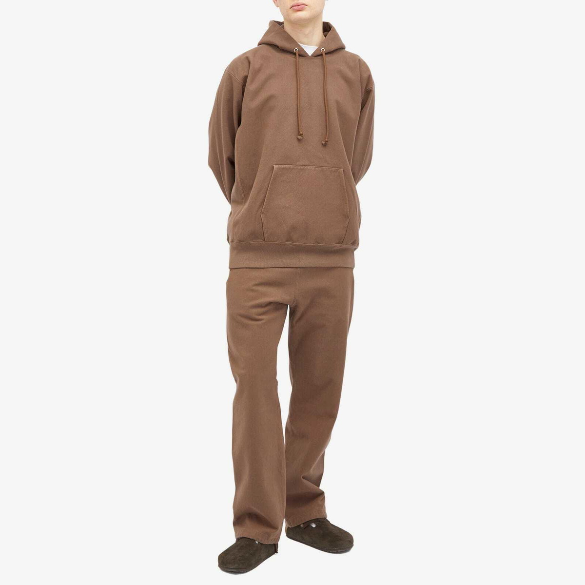 Auralee Men's Super Milled Popover Hoodie in Brown Auralee