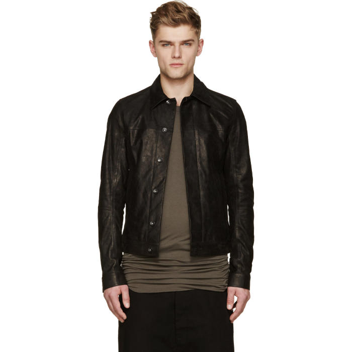 Rick Owens Black Brushed Leather Worker Jacket Rick Owens