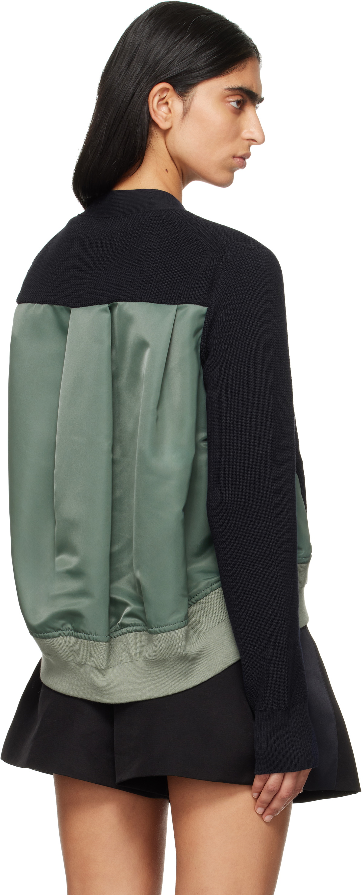 sacai Navy & Khaki Nylon Twill x Knit Cardigan Sacai