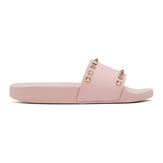 Valentino Pink Valentino Garavani Rockstud Pool Slides Valentino