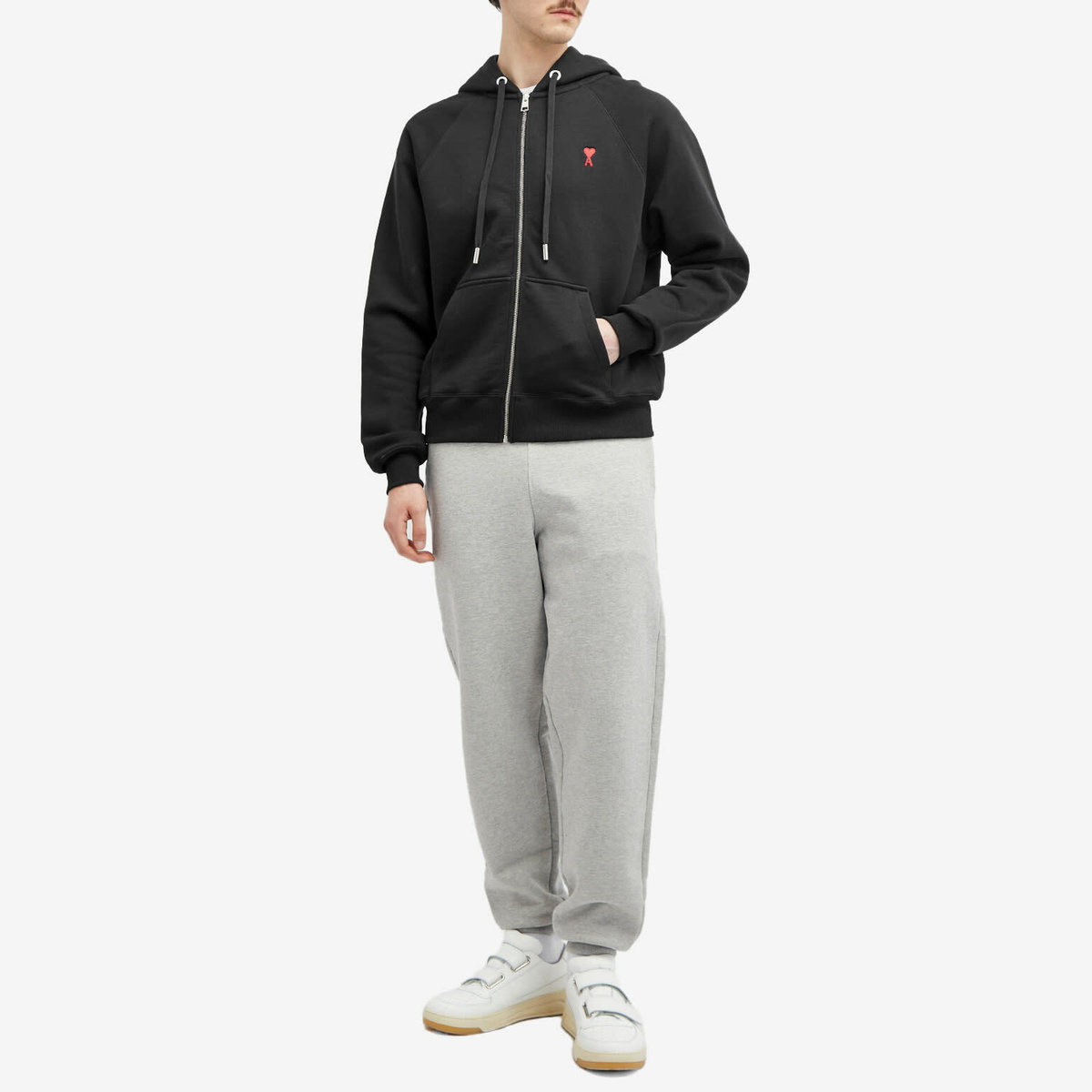 AMI Paris Men's Small A Heart Zip Hoodie in Black AMI