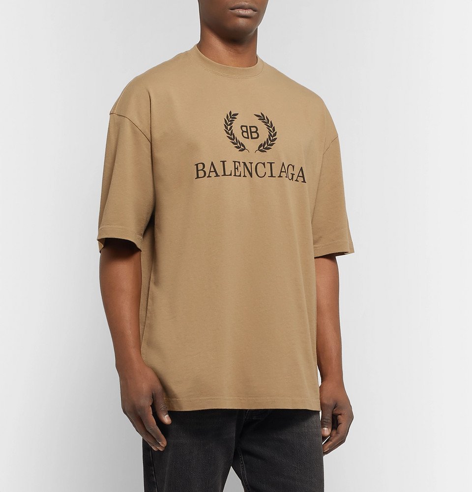 Balenciaga - Logo-Print Cotton-Jersey T-Shirt - Beige Balenciaga