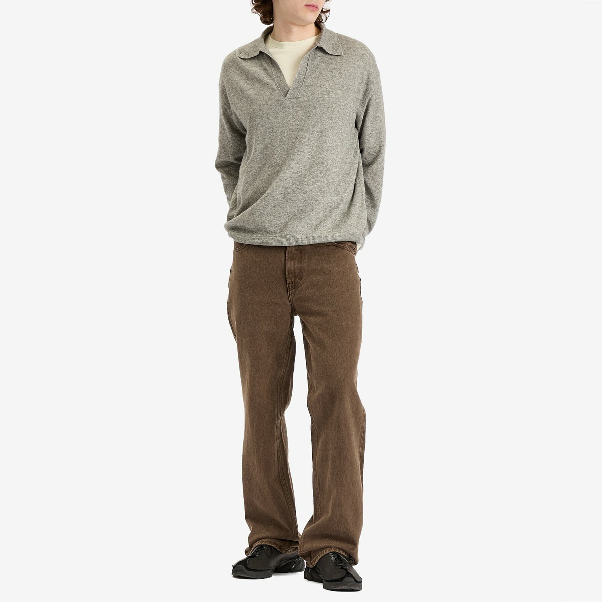 Auralee Men's Super Fine Cashmere Silk Knit Skipper Polo in Top