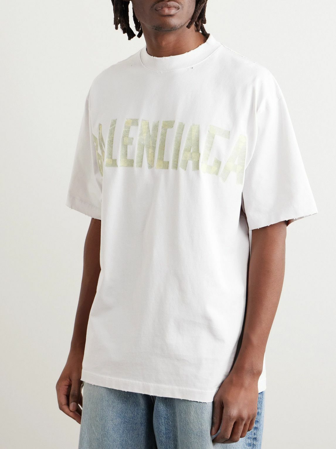 Balenciaga - Oversized Distressed Logo-Print Cotton-Jersey T-Shirt