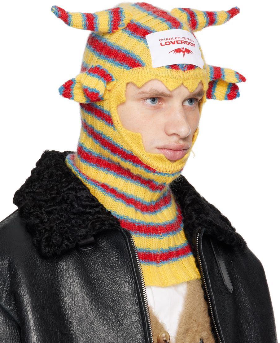 Charles Jeffrey LOVERBOY Yellow & Red Mohair Croco Balaclava