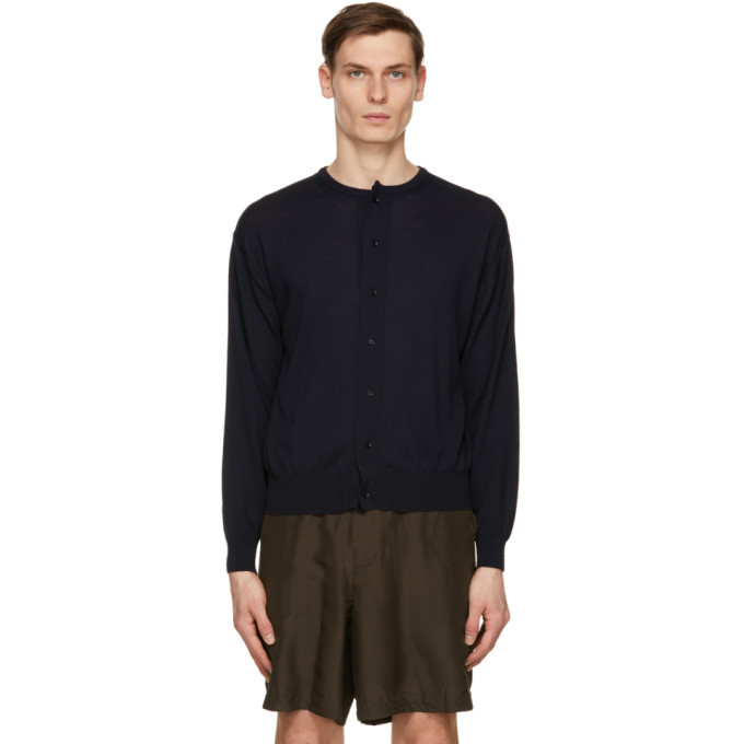 AURALEE Navy Cashmere Hard Twist Cardigan Auralee