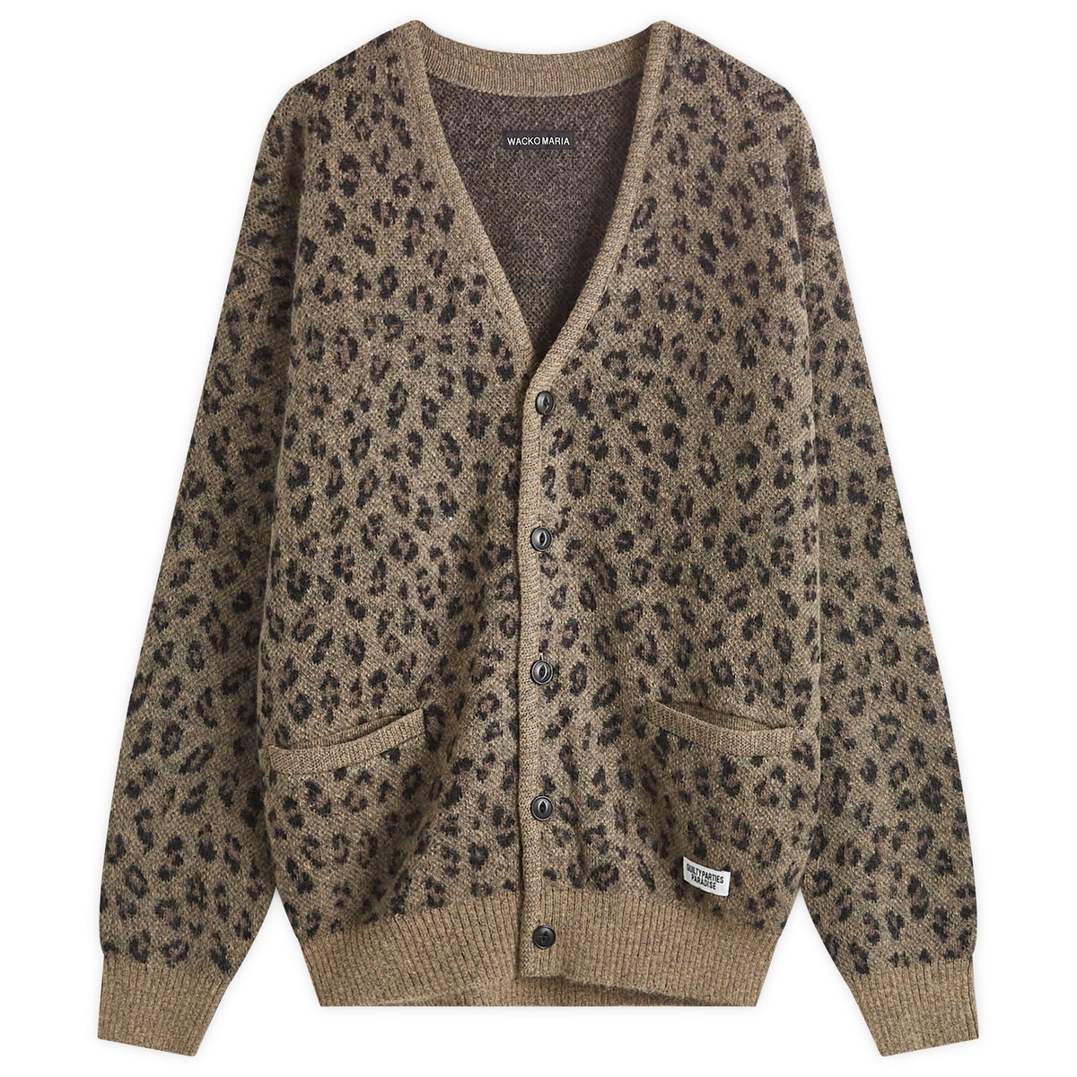 Wacko Maria Men's Leopard Mohair Cardigan in Beige Wacko Maria
