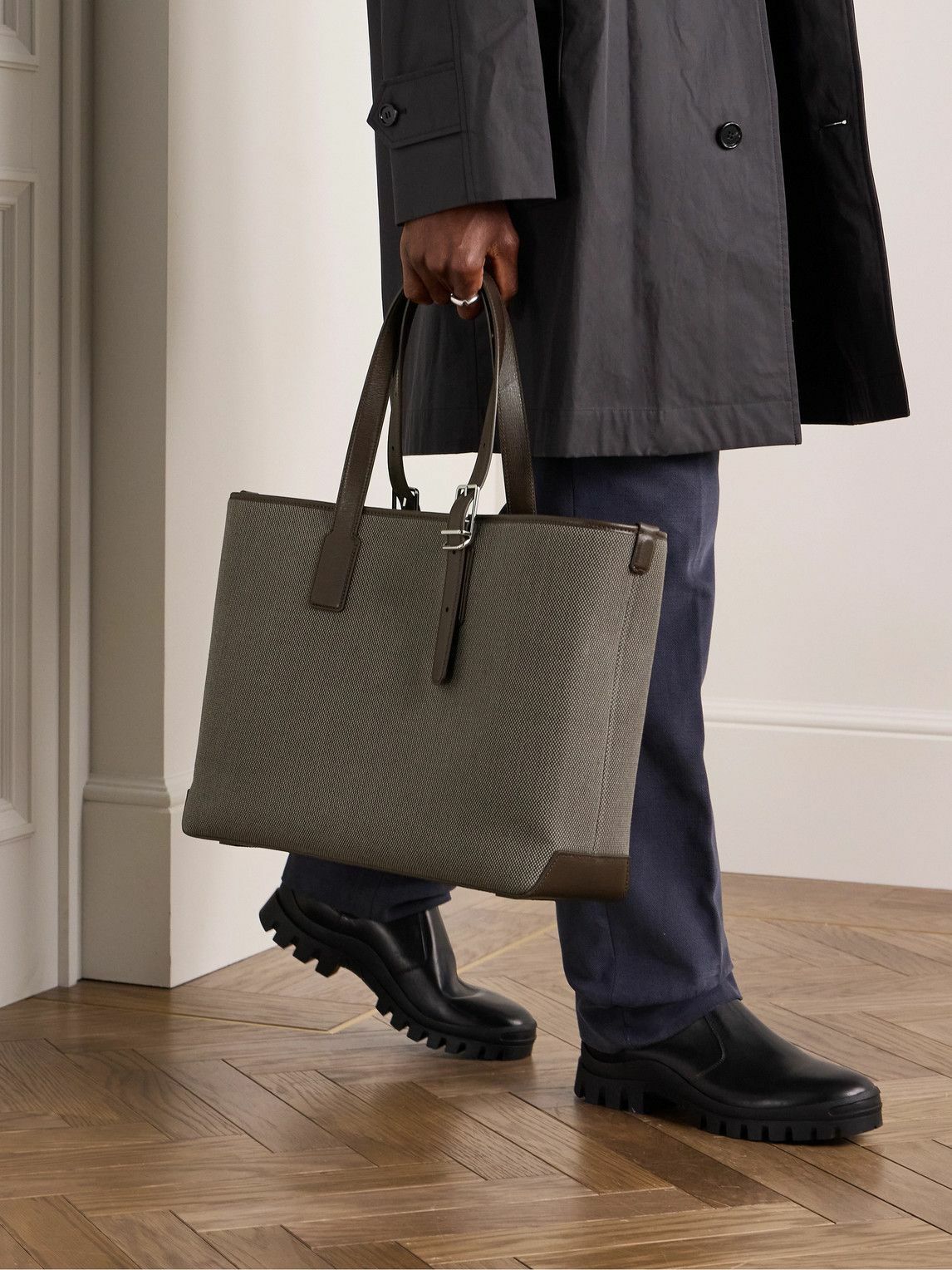 Dunhill - 1893 Harness Leather-Trimmed Woven Tote Bag Dunhill