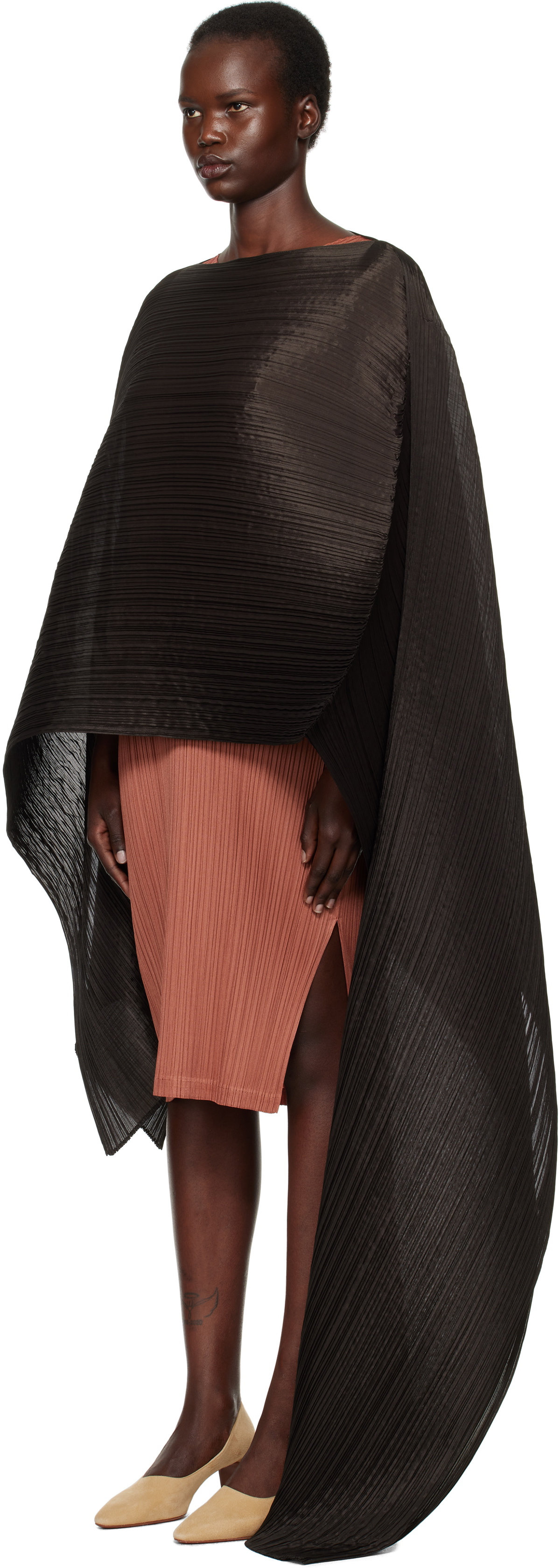 PLEATS PLEASE ISSEY MIYAKE Brown Madame-T December Stole Pleats