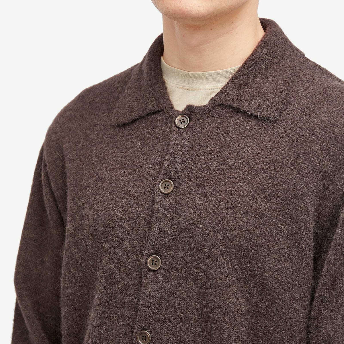 Our Legacy Men's Alpaca Evening Polo in Smokey Brown Fuzzy Alpaca
