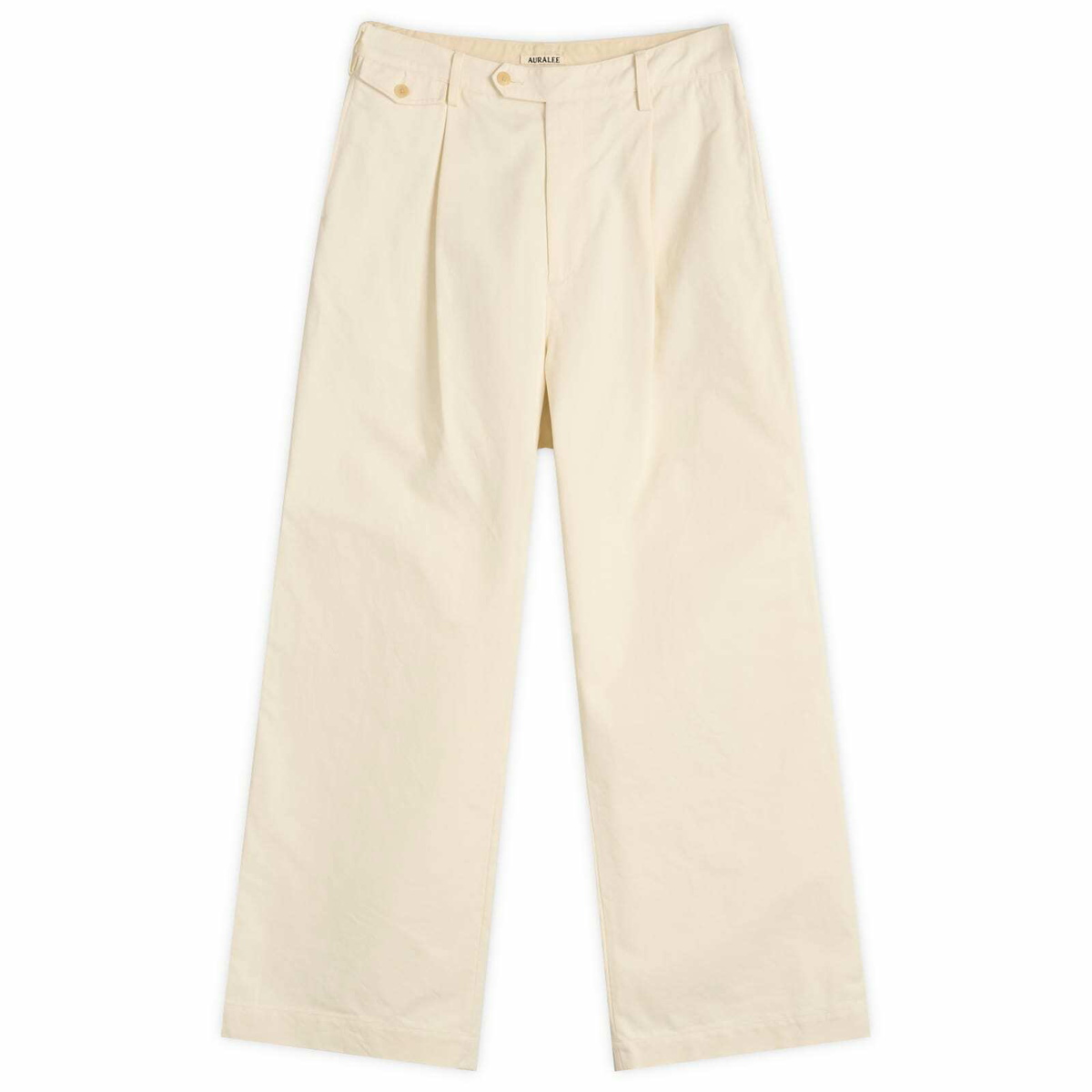 Auralee Men's Washed Finx Chino One-Tuck Pants in Ivory White Auralee