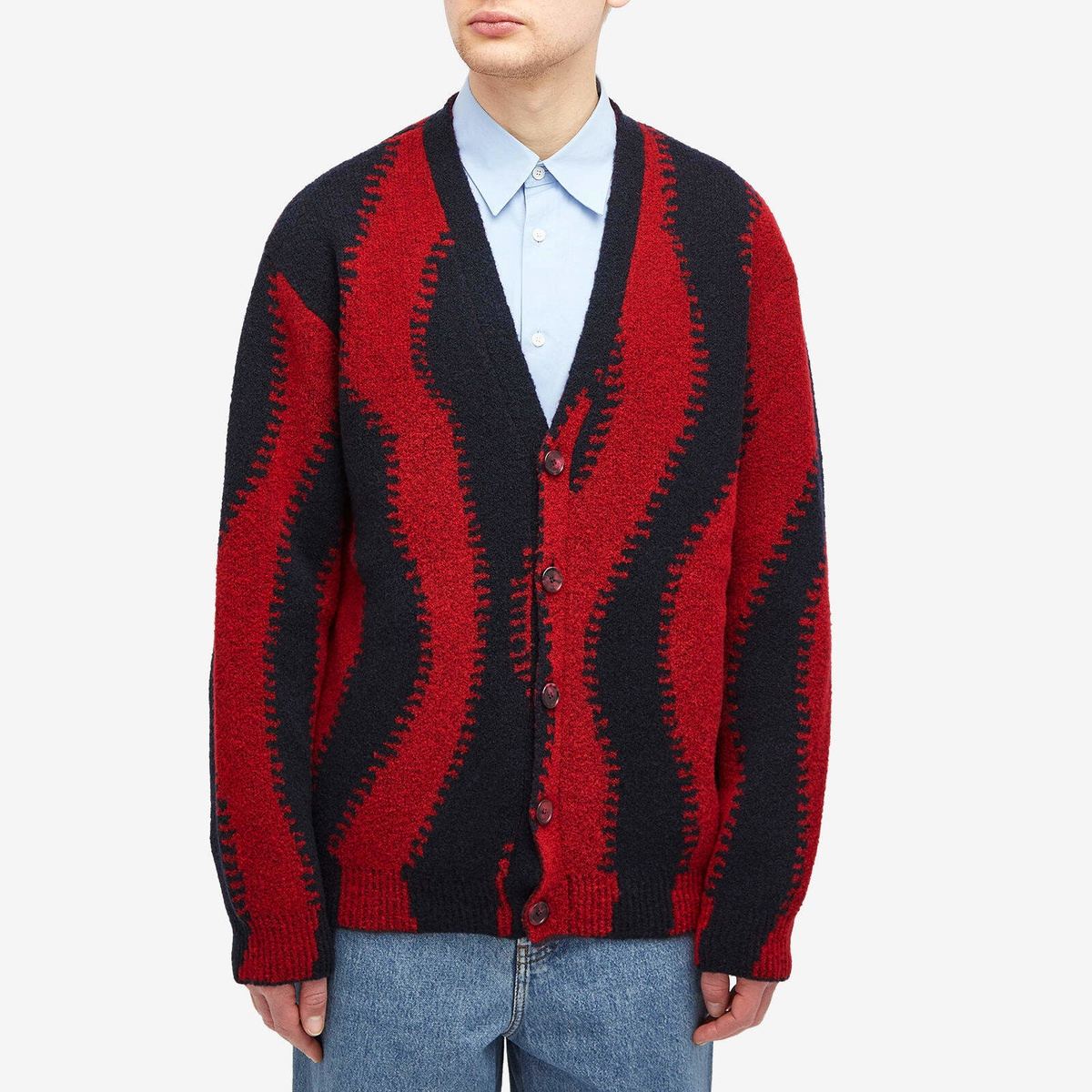 Loewe Men's Wave Cardigan in Navy/Red Loewe