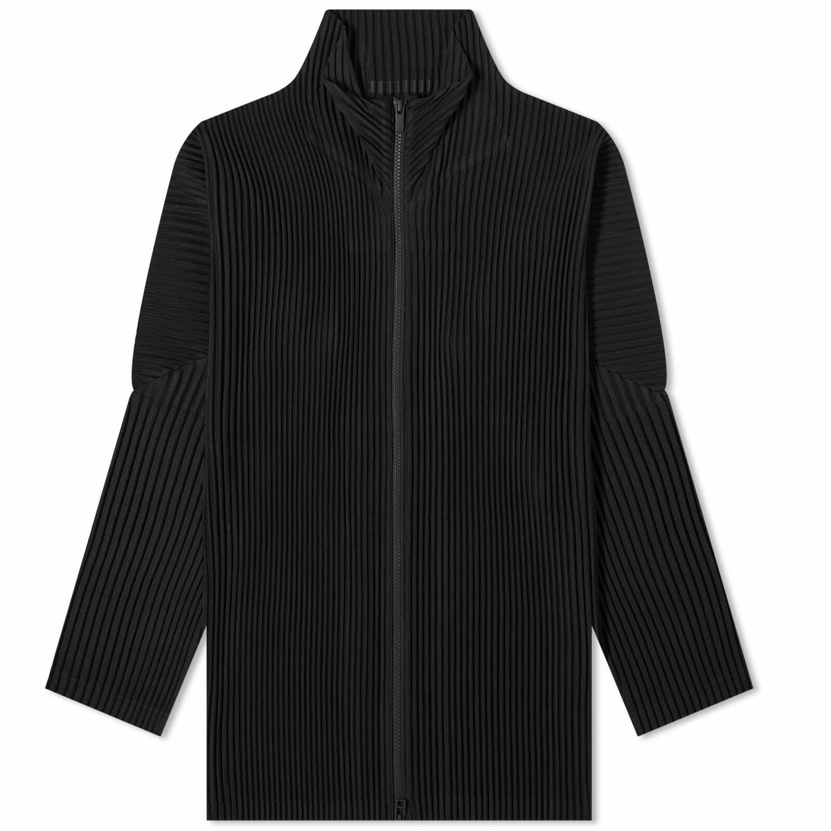 Homme Plissé Issey Miyake Men's Pleated Zip Up Cardigan in Black