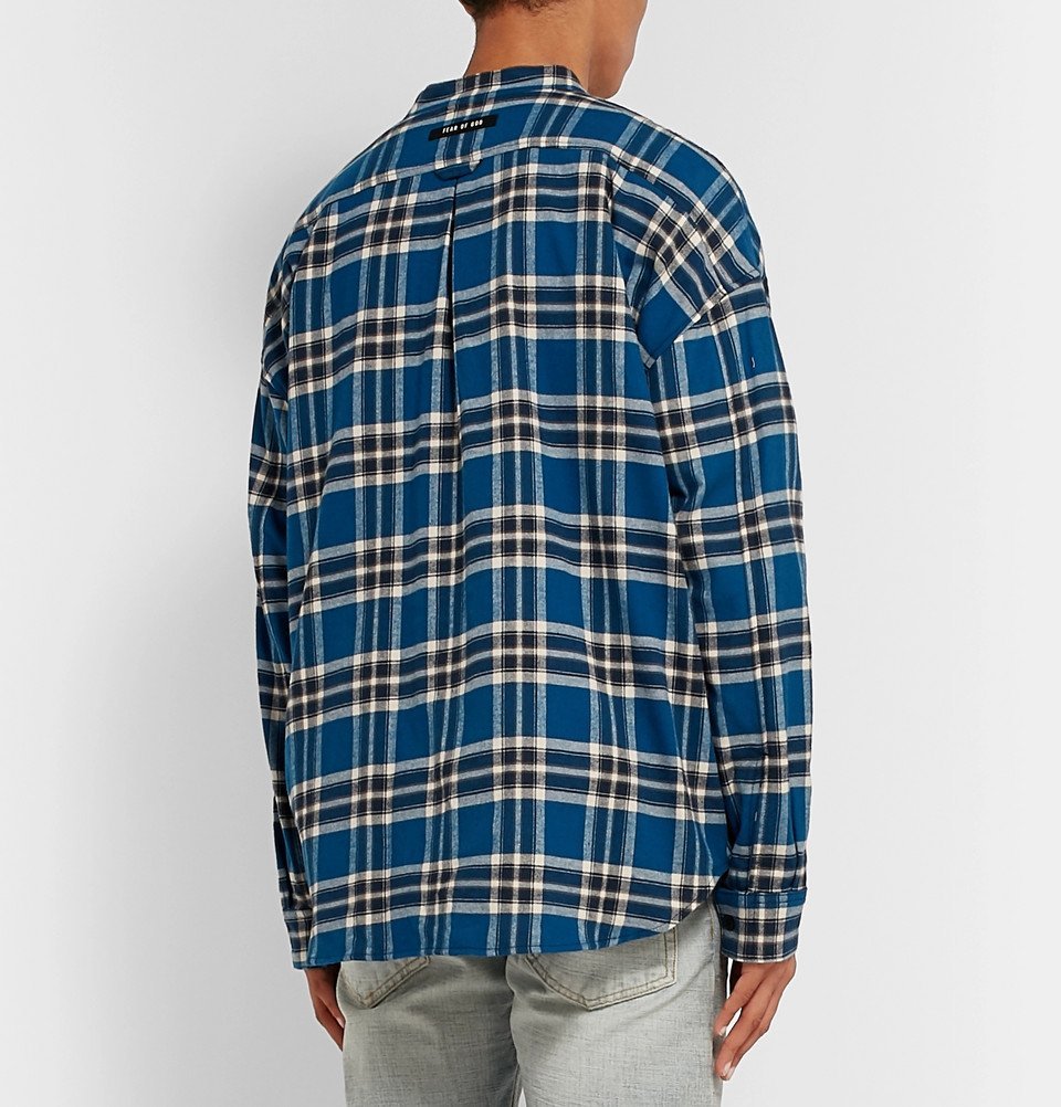 Fear of God - Grandad-Collar Checked Cotton-Flannel Shirt - Blue