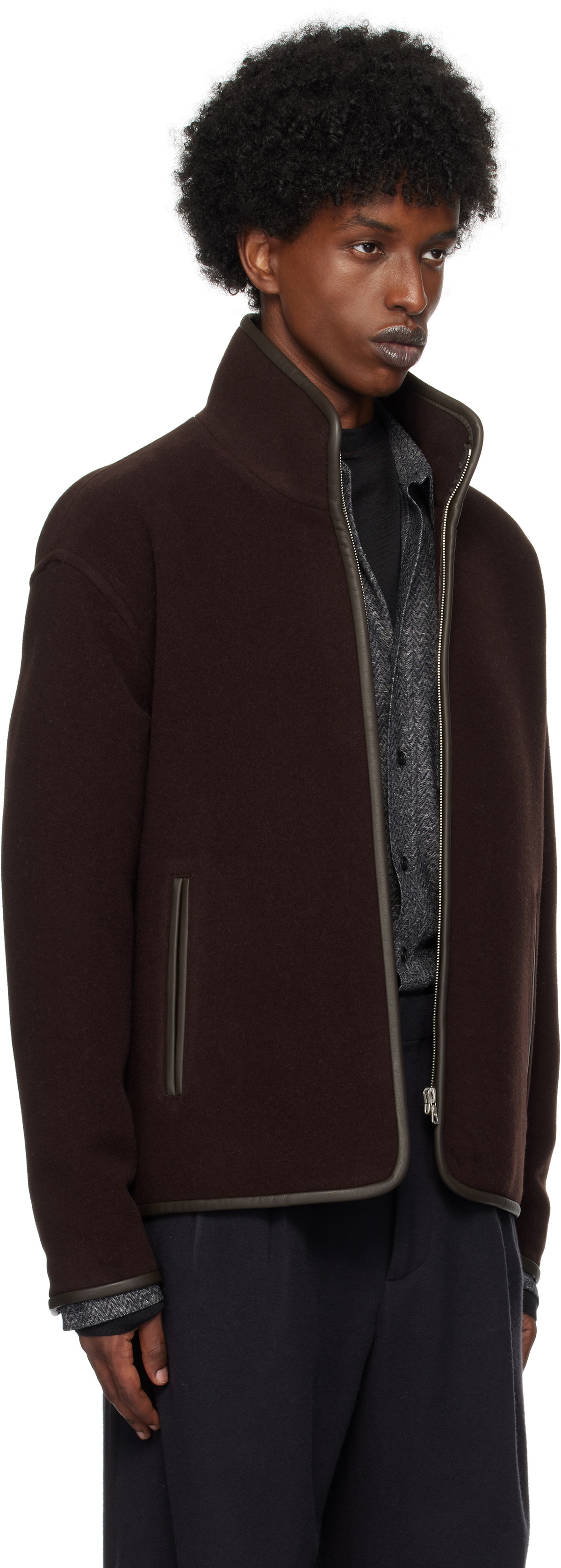AURALEE Brown Double Cloth Heavy Pile Zip Jacket Auralee