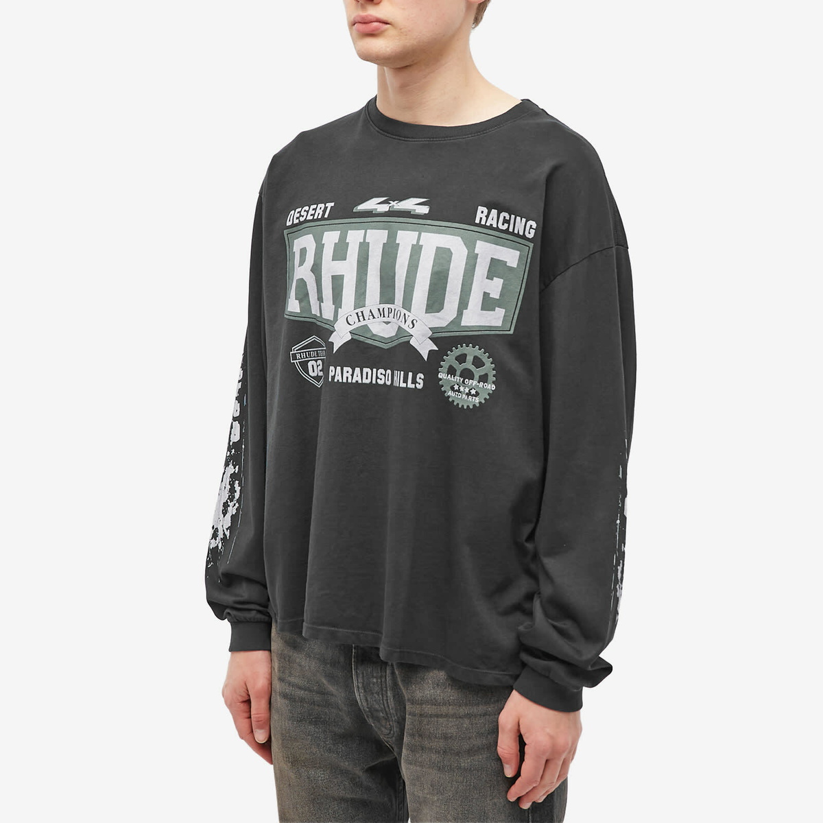 Rhude Men's Long Sleeve 4X4 T-Shirt in Vintage Black Rhude