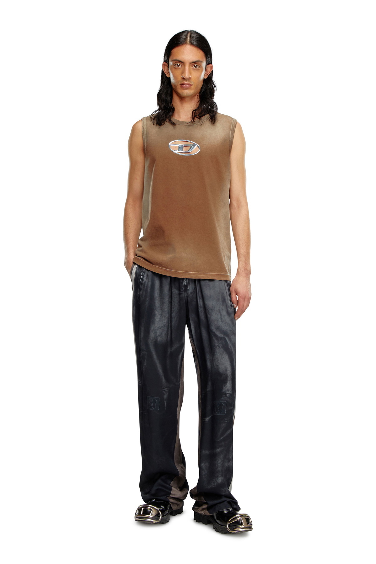Diesel Faded tank top with puffy Oval D - T-Shirts Mens in Brown