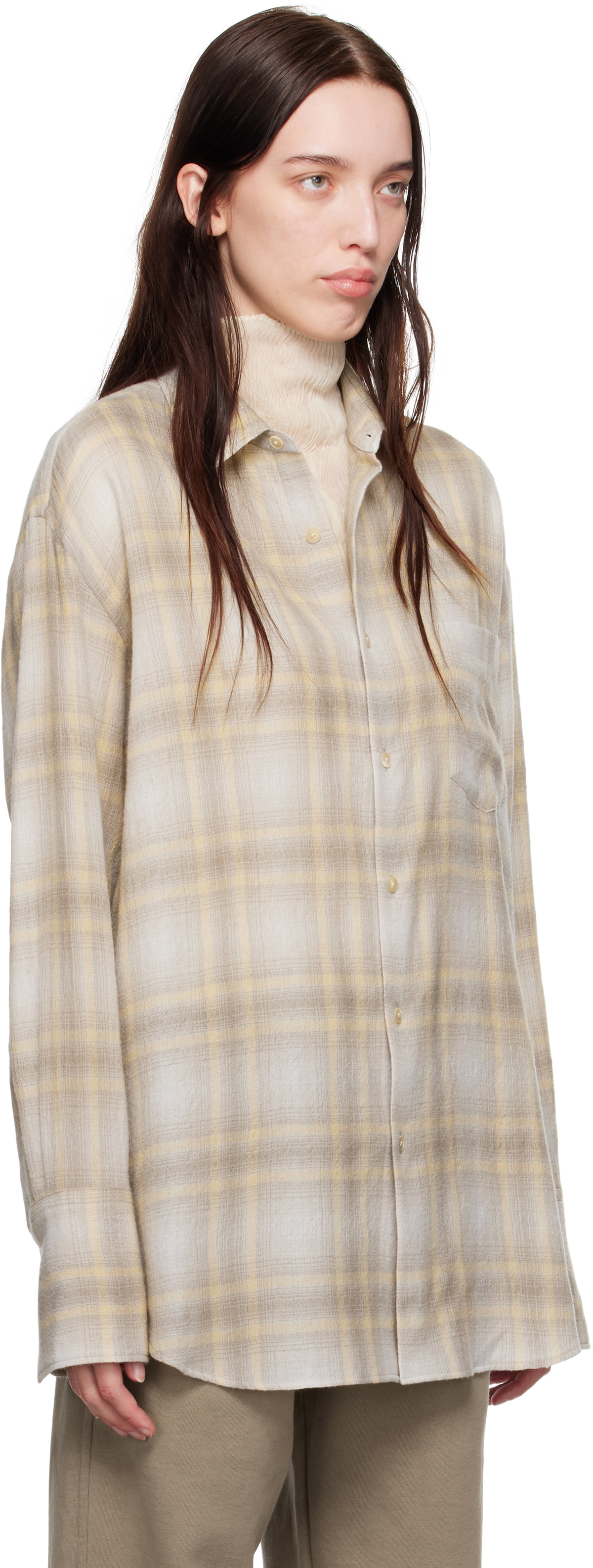 AURALEE Yellow Airy Wool Check Shirt Auralee