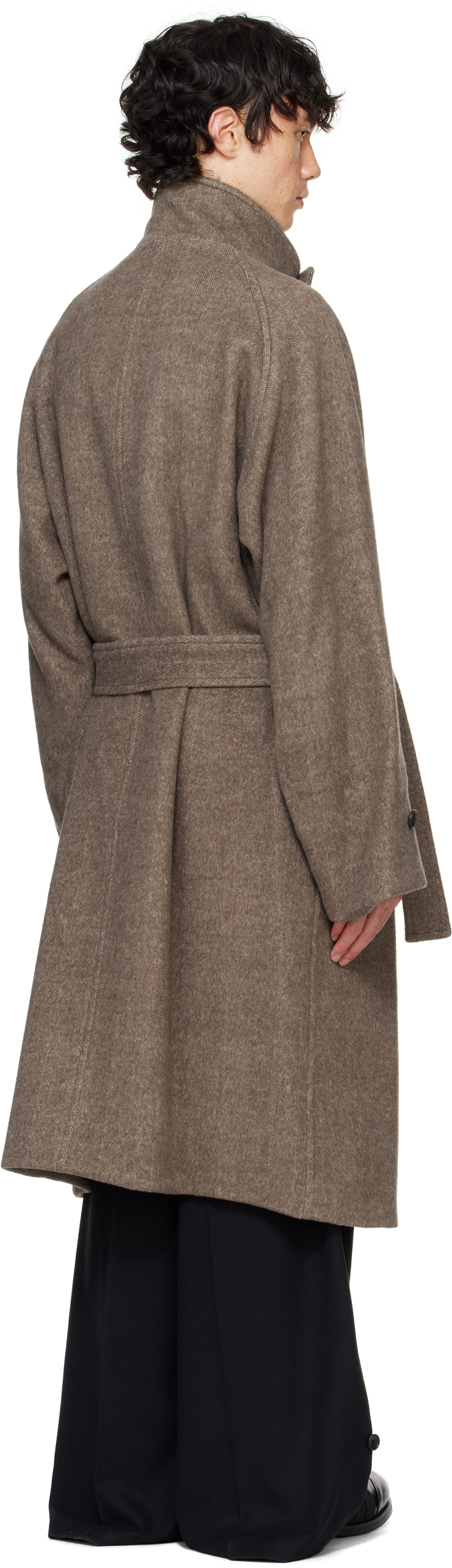 RAINMAKER KYOTO Brown Stand Collar Belted Coat RAINMAKER KYOTO