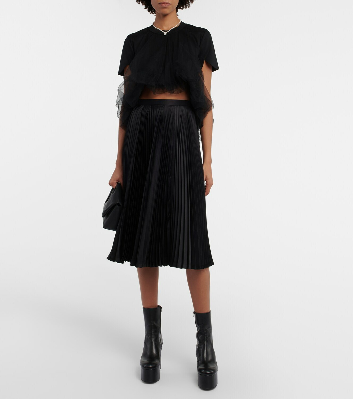 Noir Kei Ninomiya - Tulle-trimmed crop top Noir Kei Ninomiya