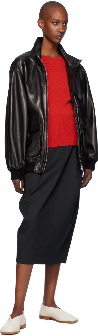 AURALEE Black Heavy Lamb Leather Zip Jacket Auralee