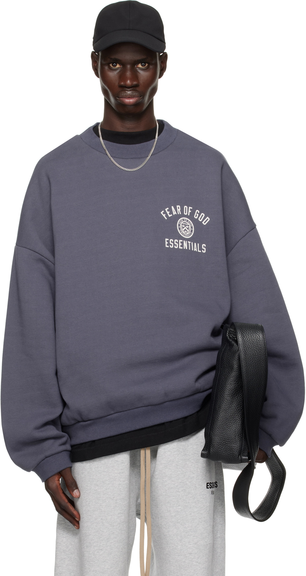 Fear of God ESSENTIALS Navy Fleece Crewneck Sweatshirt Fear Of God