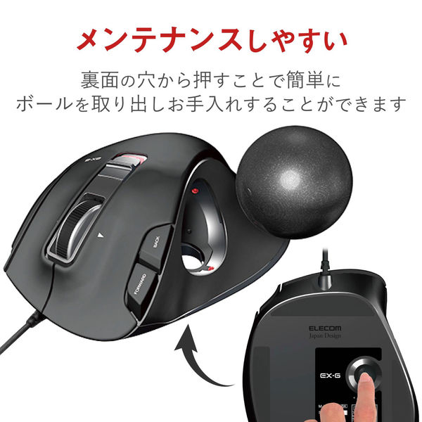 トラックボールマウス 有線 6ボタン 親指 握りやすい 手になじむ 高