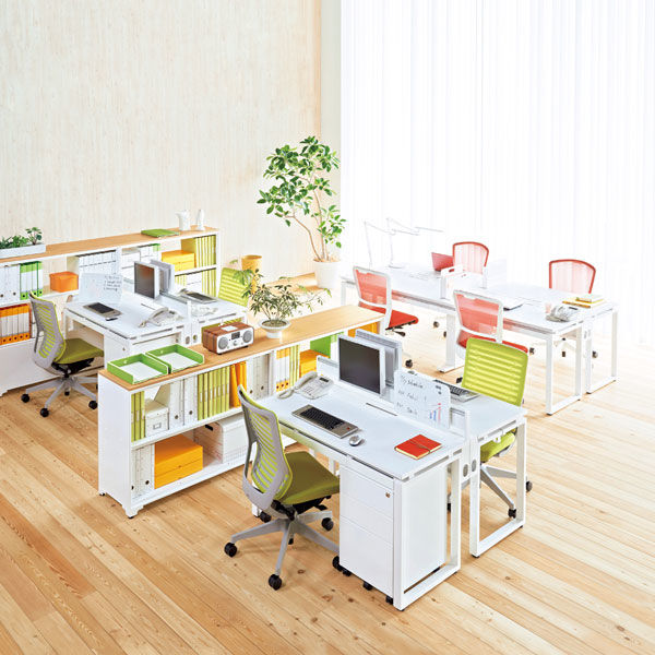 Ceha プレノデスクシステム 平机 引出し無し オーク天板/ホワイト脚 幅