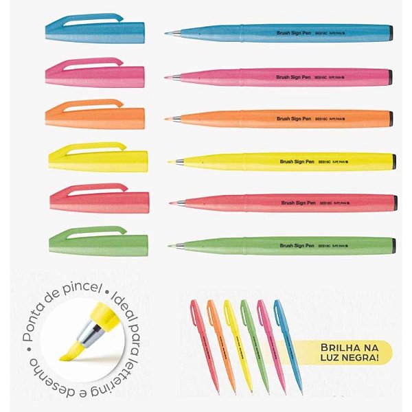 Caneta Brush Pen Sign Pentel SES15C NEON - PAPELARIA GRAFITTE