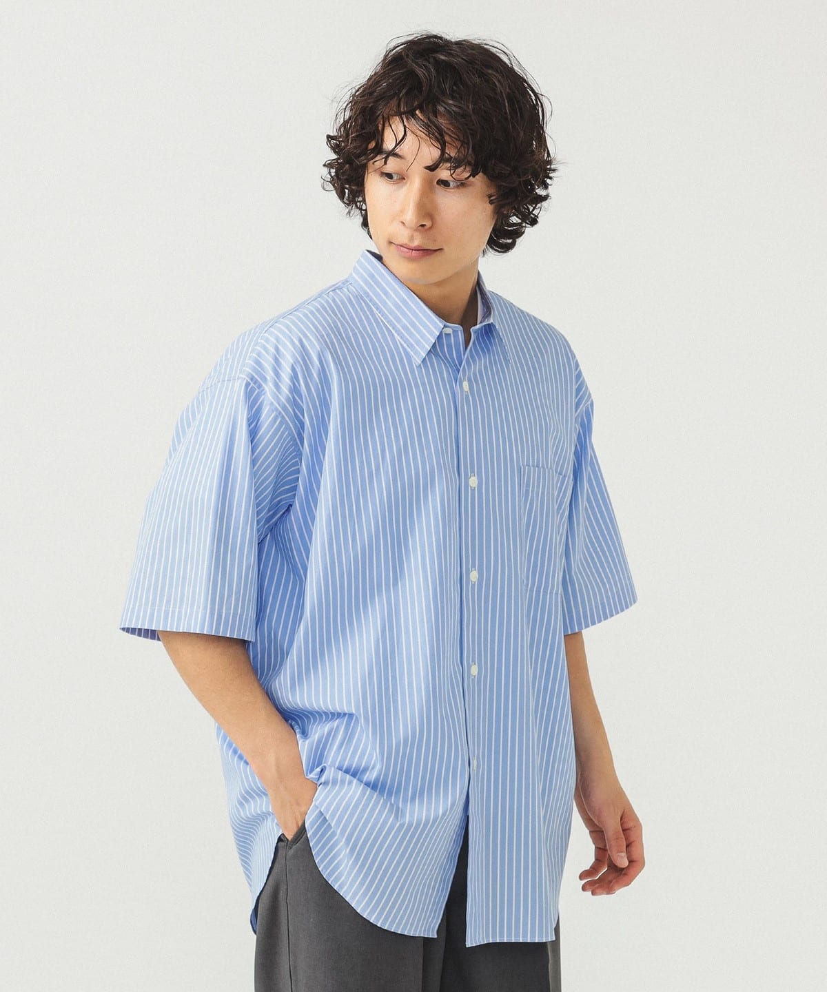 BEAMS（ビームス）ストライプ イージー ミニレギュラーカラー シャツ