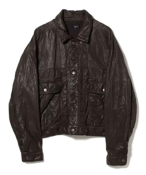 BEAMS（ビームス）ワイドショートフィット シープレザー ジャケット