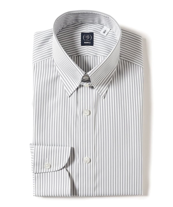 BEAMS F（ビームスF）コットン ライトグレー ロンドンストライプ タブ