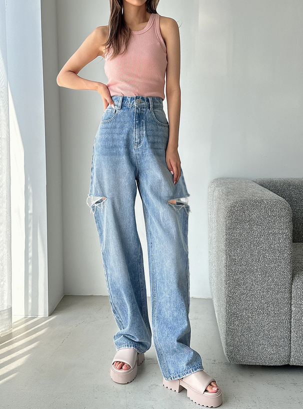 サイドカッティングデニムパンツ[cu273] | レディースファッション通販