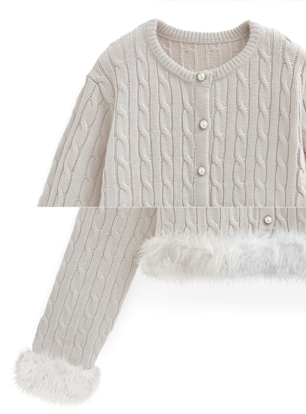 ファーケーブル編みニットカーディガン[gn359] | レディース