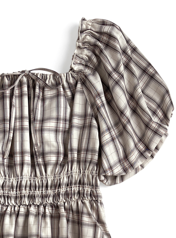 チェック柄バルーンスリーブワンピース[dk1437] | レディース