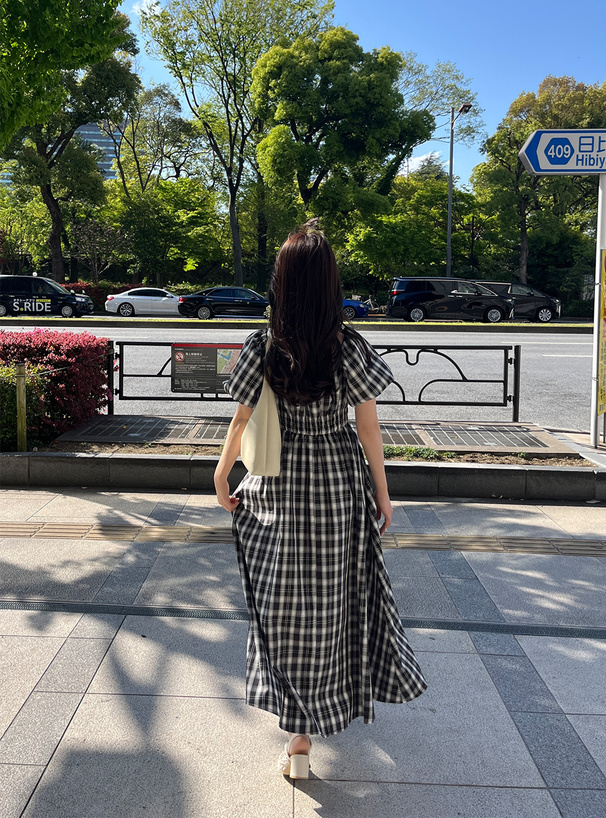 チェック柄バルーンスリーブワンピース[dk1437] | レディース