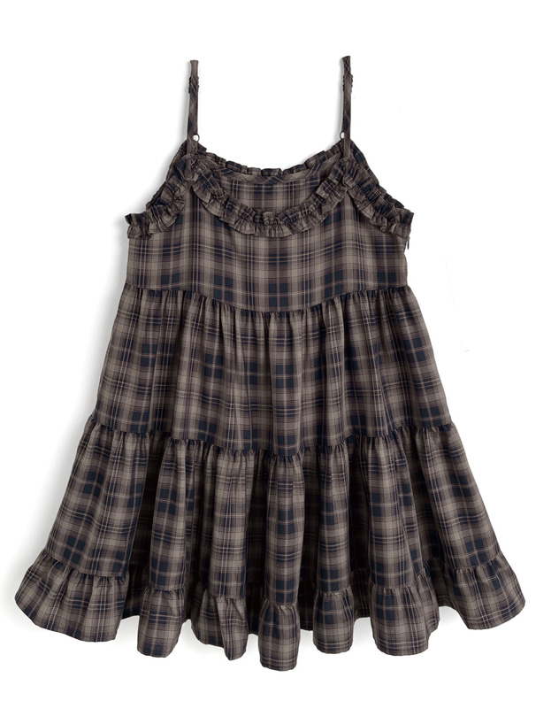 チェック柄フリルキャミティアードミニワンピース[dk1529
