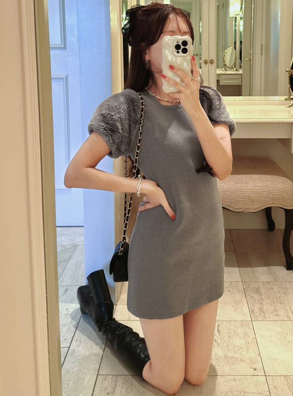 ファースリーブニットミニワンピース[dr732] | レディースファッション