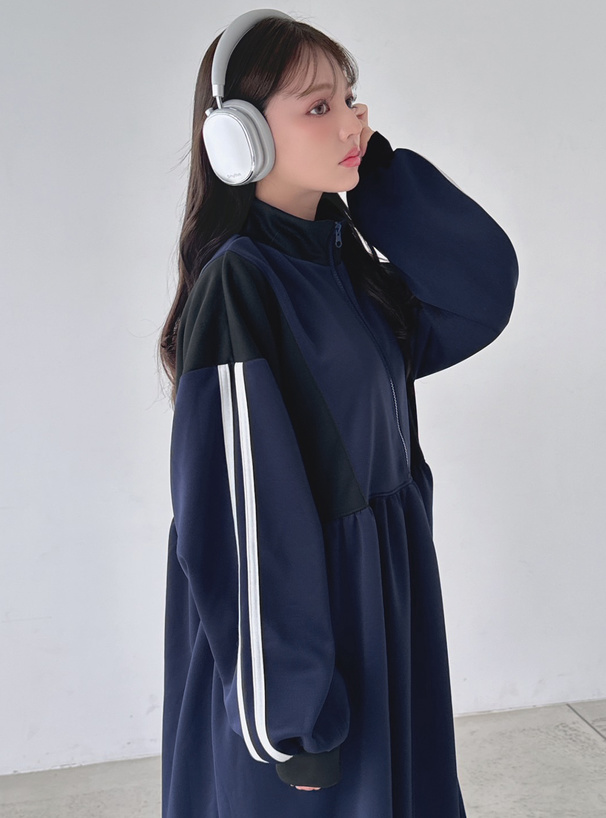 配色ハーフジップジャージワンピース[fu206] | レディースファッション