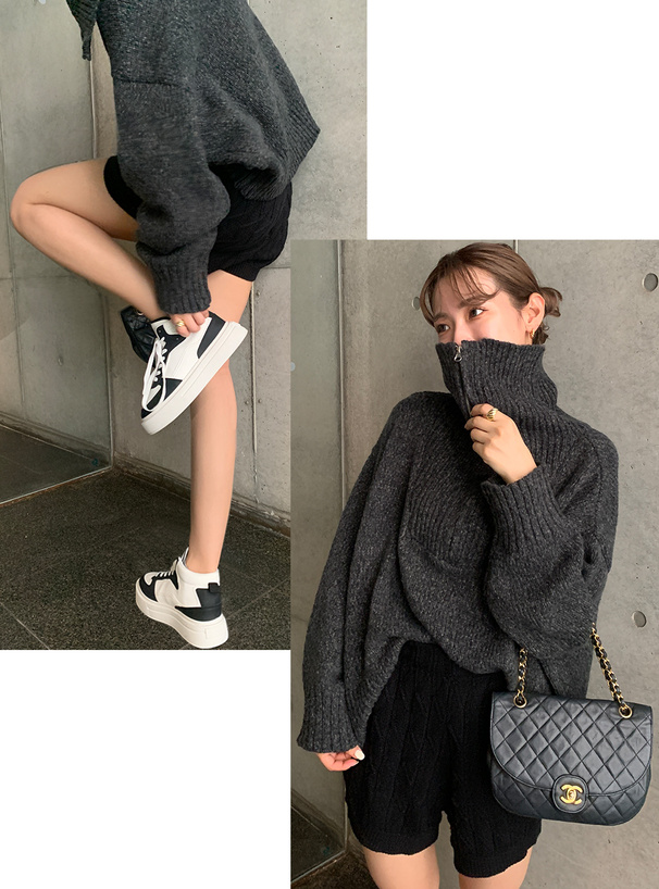 ハーフジップミックスニットトップス[k9292d] | レディース